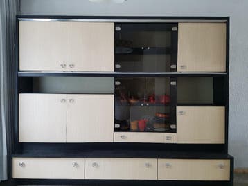 Vintage 1970s wandmeubel-vitrinekast