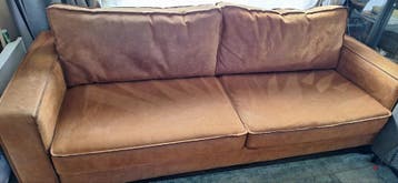 Bruine suede lederen bank 3 zits