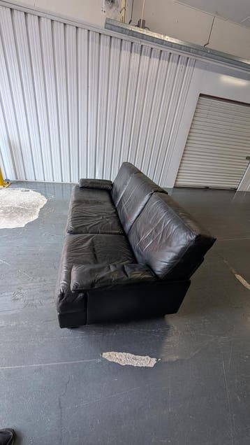 Seventies/zware kwaliteit - Zwartleren driezitsbank