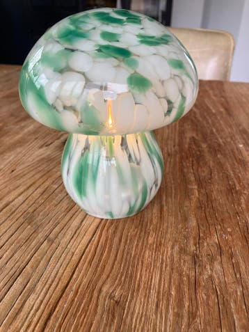 Groene glazen paddestoel lamp - Sfeervolle tafellamp