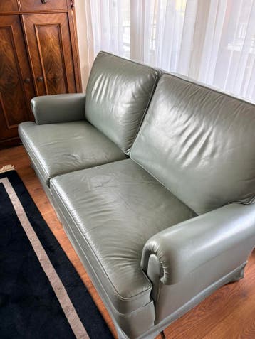 GRATIS lederen 2 zitsbank olijf groen