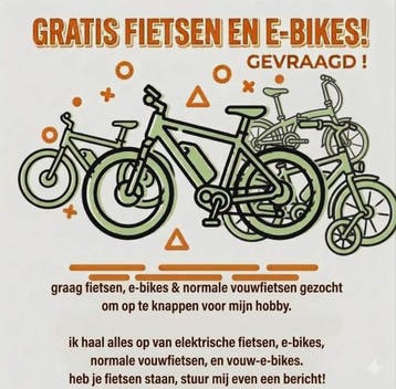 Gratis e-bikes gevraagd voor hobby ( Lees beschrijving )