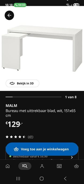Malm bureau met uitschuifbaar blad