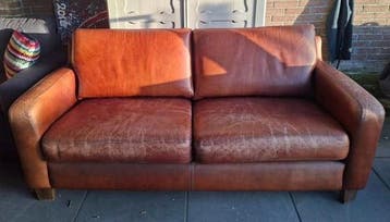 Bruine Leren 2-zits Bank *gratis af te halen*