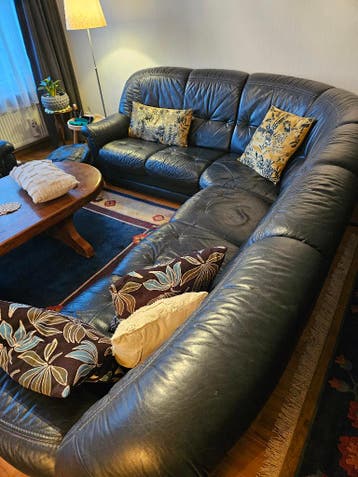 Echt lederen hoekbank + fauteuil