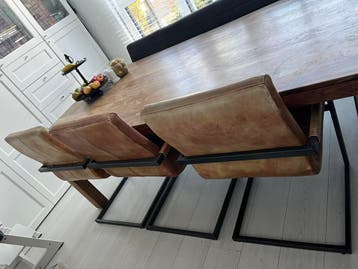 3 bruin / cognac leren stoelen - gratis