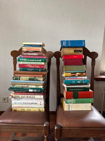 Diverse boeken, waaronder kookboeken en encyclopedieën