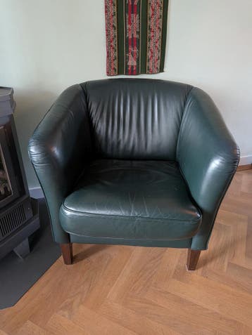 Groene leren fauteuil - gratis ophalen