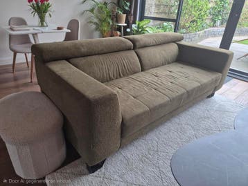 Driepersoonsbank groen/bruin met opklapbare hoofdsteun