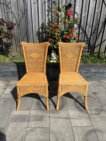 Twee rotan stoelen met lichte gebruikssporen