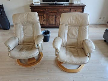 Leren draai fauteuils met relax stand creme kleur