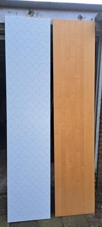 Ikea Pax deuren, 3x houtkleur, 2x wit met wolk motief