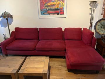 Grote hoekbank, rood, gratis, deze week ophalen