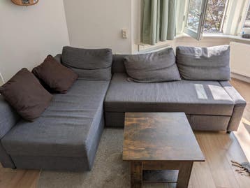 Grijze slaapbank met opslag(IKEA Friheten)