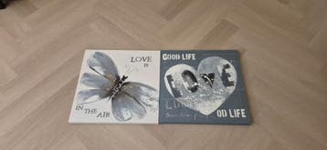 2 schilderijen met vlinder en hart