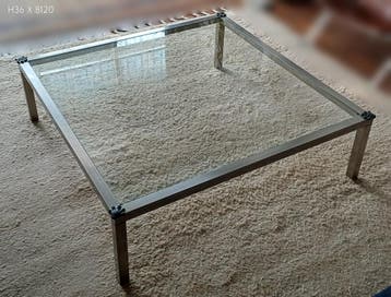 Gratis - lage tafel/salontafel, glas, staal 120x120cm