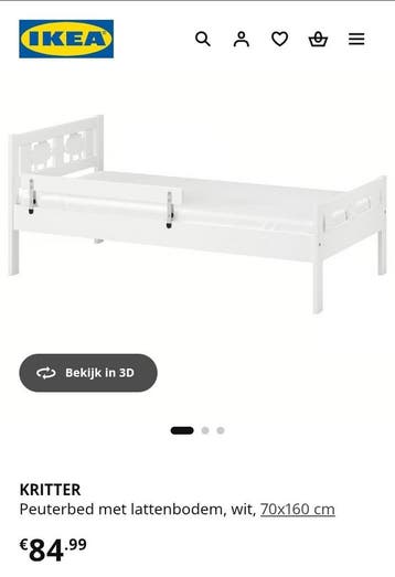 IKEA KRITTER Peuterbed wit, 70x160 cm GRATIS