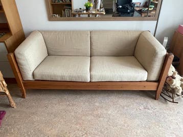 zitbankje hout met losse kussens