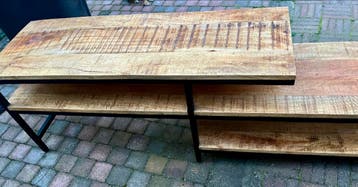 Tv kast industrieel, zwart / mangohout