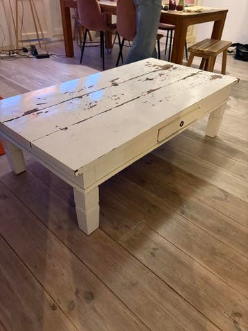 Vintage Salontafel Wit met Lade - Shabby Chic Look