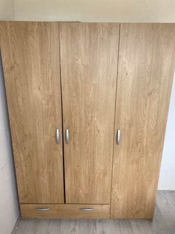 Kledingkast met 3 deuren en 2 lades - Houtlook