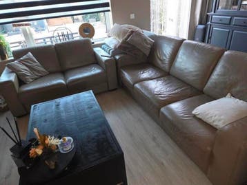 Beige leren bankstel 3-zits en 2-zits