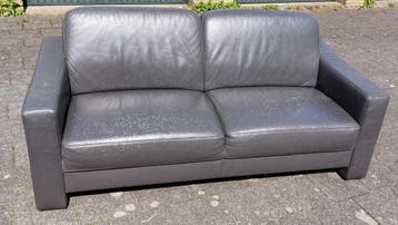 Zwarte leren 2-zits bank - bezorging mogelijk