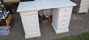 Eikenhouten bureau met lades en kastje - Wit
