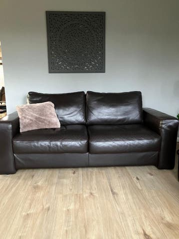 2,5 zits bank echt leer, donker bruin