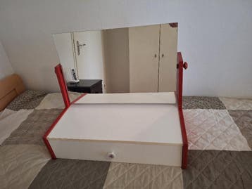 Vintage make-up spiegel met lade - Rood en Wit