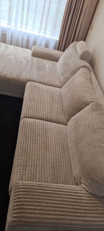 Luxe ribstof bank met chaise longue - beige/taupe