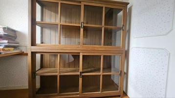 Boeken/buffetkast met glazen ramen - gratis af te halen