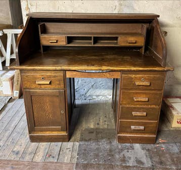 Vintage 3-delig bureau met rolluik