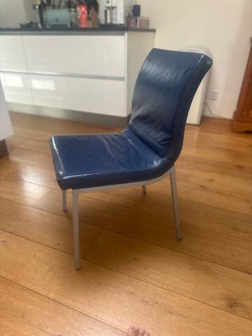 Eetstoelen van blauw leer, 6 stuks