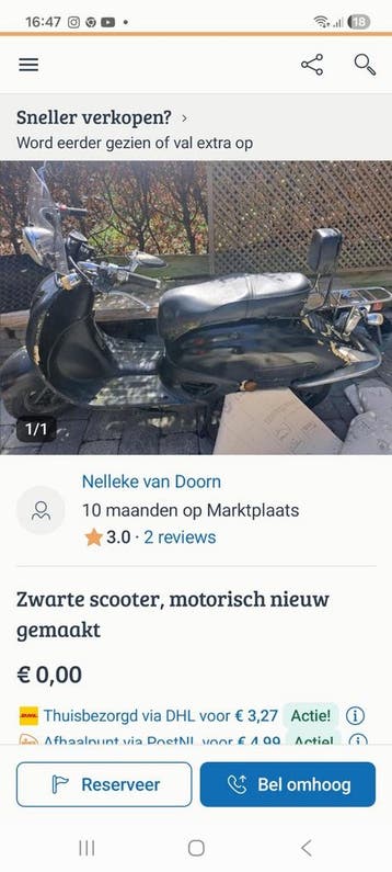 Zwarte scooter, gratis af te halen