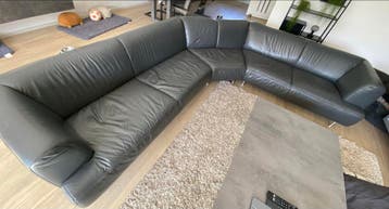 Hoekbank grijs leer - GRATIS