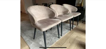 3 Erik Kuster-stijl eetkamerstoelen, champagne, zwart onders
