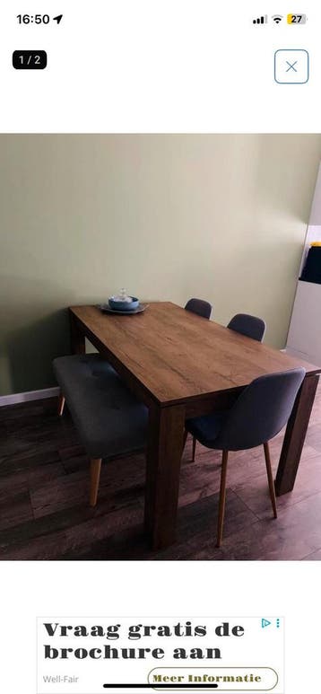 (Gratis) Eettafel met 3 eetstoelen (100 breedte en 160 lang)