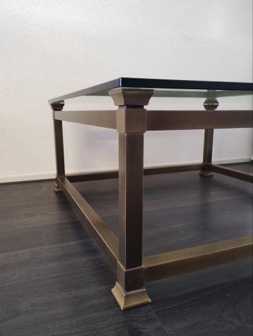 Salontafel 91,5x91,5 cm met metalen frame en glazen plaat