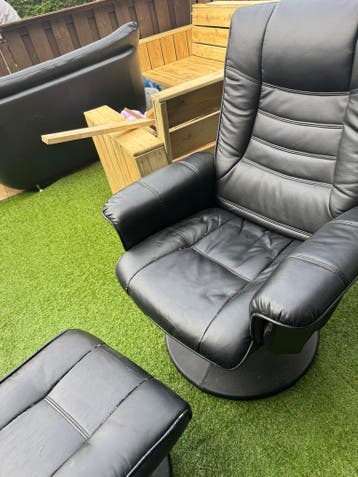 Zwarte leren relaxfauteuil met voetenbank