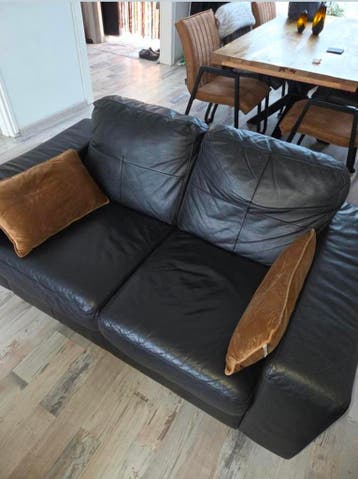 2+3 zits lederen bank, zwart