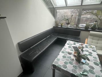 Hoekbank/eetbank leer antraciet