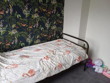 Eenpersoons bronzen bed met lattenbodem