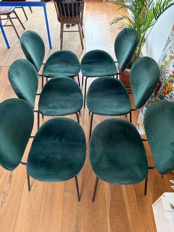 6 Groene Velours Eetkamerstoelen