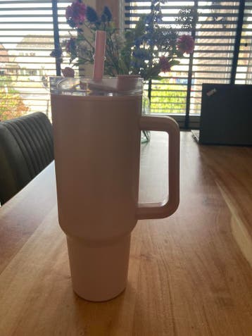 RVS thermosbeker tumbler met rietje en handvat 1.2 liter