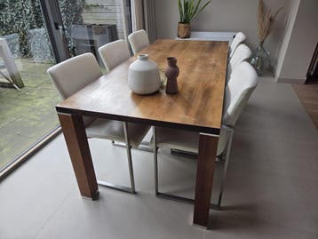 6 eetkamerstoelen wit leer en rvs (modern)