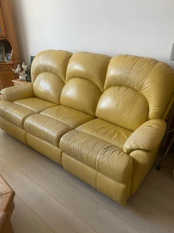 Gele leren driezitsbank - Comfortabel en ruim