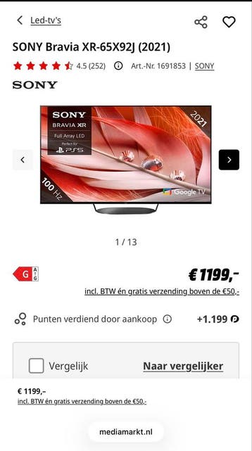 SONY BRAVIA 65 inch 4K XR65X92J (barst)