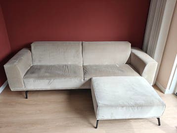 Velvet champagne bank met hocker