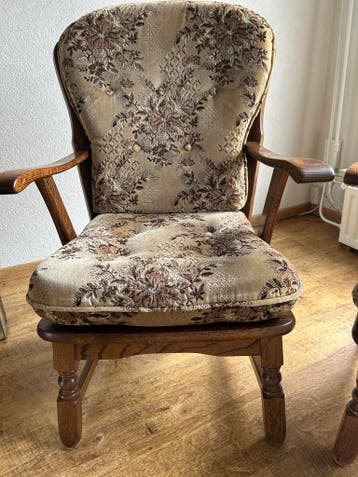 Vintage houten fauteuils met bloemenprint (2 stuks)